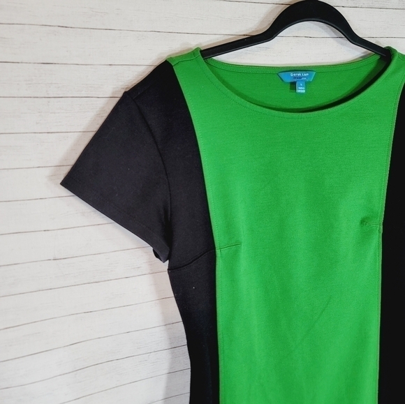 DEREK LAM GREEN & BLACK COLORBLOCK SHEATH DRESS, SZ SMALL - Picture 2 of 12
